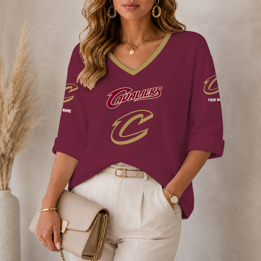 [HOT DEAL] NEW CUSTOMIZED NBA02 CCA CLEVELAND CAVALIERS WOMEN'S HEART V-NECK LONG SLEEVE SHIRT
