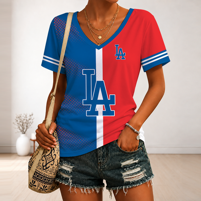 [FLASH SALE] NEW CUSTOMIZED MLB02 LAD LOS ANGELES DODGERS V-NECK FEMALE SHIRT