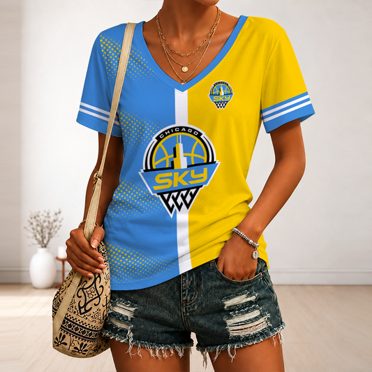 [FAN FAVORITE] NEW CUSTOMIZED WNBA02 CCS CHICAGO SKY V-NECK FEMALE SHIRT