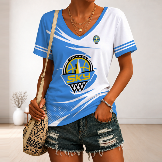 [FAN FAVORITE] NEW CUSTOMIZED WNBA02 CCS CHICAGO SKY V-NECK FEMALE SHIRT
