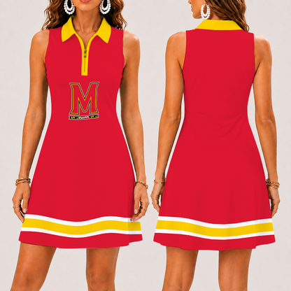 [FAN FAVORITE] NEW CUSTOMIZED NCAA CFH02 MLT MARYLAND TERRAPINS WOMEN'S ZIP SLEEVELESS POLO DRESS