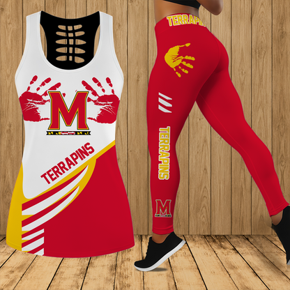 [FAN FAVORITE] NEW CUSTOMIZED NCAA CFH02 MLT MARYLAND TERRAPINS HOLLOW TANK TOP & LEGGINGS SET