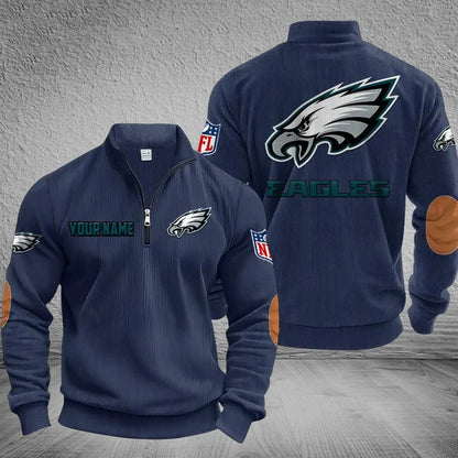 [SPECIAL OFFER] NEW CUSTOMIZED NFL02 PPE PHILADELPHIA EAGLES MULTICOLOR STRIPED QUATER ZIP SWEATSHIRT