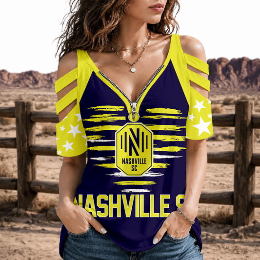 [FAN EXCLUSIVE] NEW CUSTOMIZED MLS02 NSC NASHVILLE SC STRAPPY COLD-SHOULDER TOP