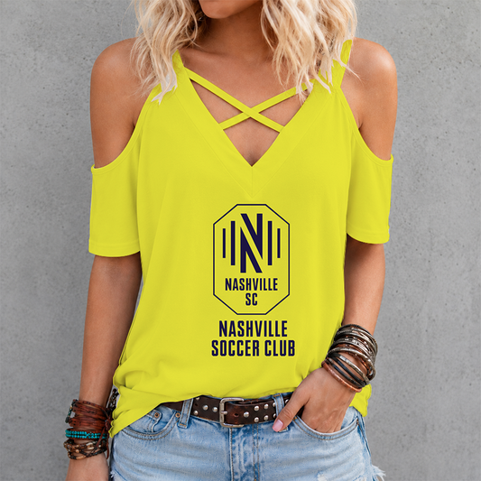 [FAN EXCLUSIVE] NEW CUSTOMIZED MLS02 NSC NASHVILLE SC CRISS CROSS V-NECK TOP