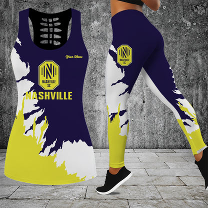 [FAN EXCLUSIVE] NEW CUSTOMIZED MLS02 NSC NASHVILLE SC HOLLOW TANK TOP & LEGGINGS SET