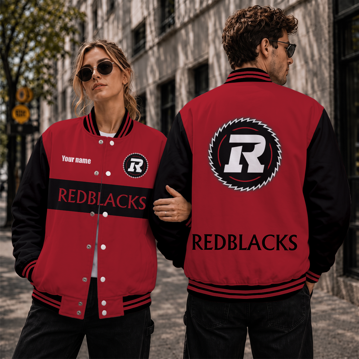 [FAN EXCLUSIVE] NEW CUSTOMIZED CFL02 OTT OTTAWA REDBLACKS STRAPPY BASEBALL JACKET, SATIN VARSITY JACKET