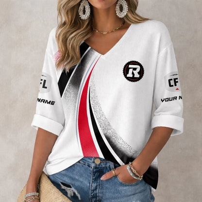 [FAN EXCLUSIVE] NEW CUSTOMIZED CFL02 OTT OTTAWA REDBLACKS WOMEN'S HEART V-NECK LONG SLEEVE SHIRT