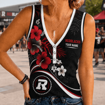 [FAN EXCLUSIVE] NEW CUSTOMIZED CFL02 OTT OTTAWA REDBLACKS WOMEN'S V-NECK TANK TOP