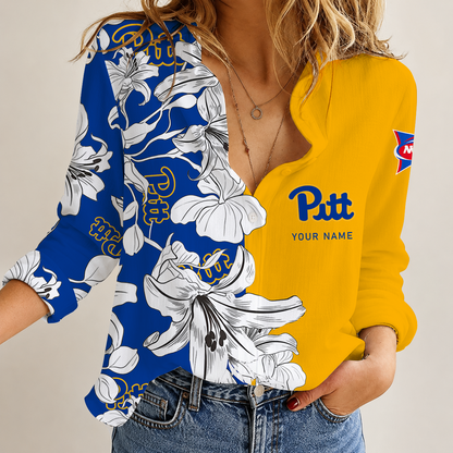 [FAN FAVORITE] NEW CUSTOMIZED NCAA FBS02 PIP PITTSBURGH PANTHERS WOMEN CASUAL SHIRT