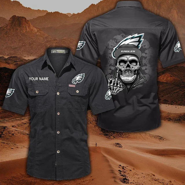 [SPECIAL OFFER] NEW CUSTOMIZED NFL02 PPE PHILADELPHIA EAGLES MUTICOLOR MEN'S CARGO SHIRT