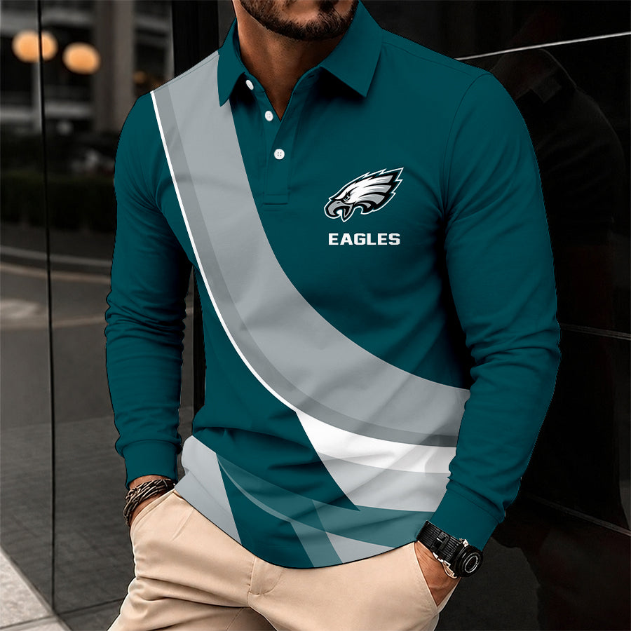 [SPECIAL OFFER] NEW CUSTOMIZED NFL02 PPE PHILADELPHIA EAGLES O-RING LONG SLEEVE POLO SHIRT