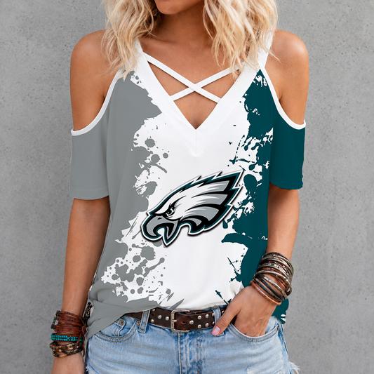[SPECIAL OFFER] NEW CUSTOMIZED NFL02 PPE PHILADELPHIA EAGLES CRISS CROSS V-NECK TOP