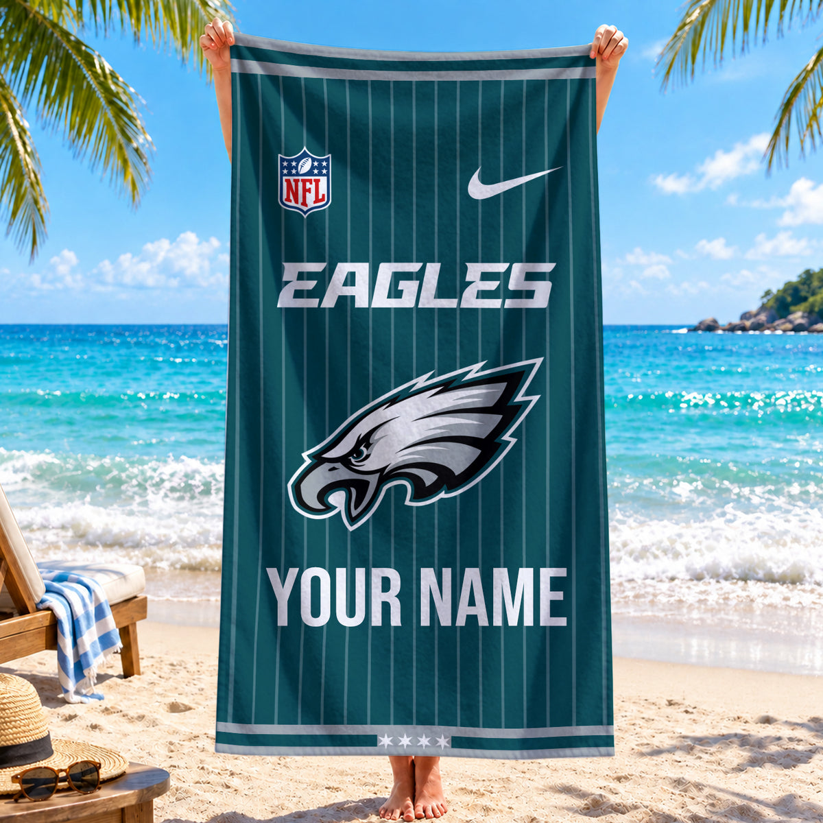 [SPECIAL OFFER] NEW CUSTOMIZED NFL02 PPE PHILADELPHIA EAGLES BEACH TOWEL
