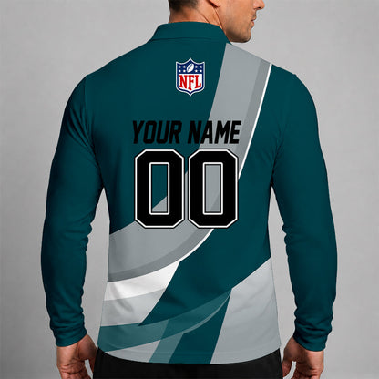 [SPECIAL OFFER] NEW CUSTOMIZED NFL02 PPE PHILADELPHIA EAGLES O-RING LONG SLEEVE POLO SHIRT