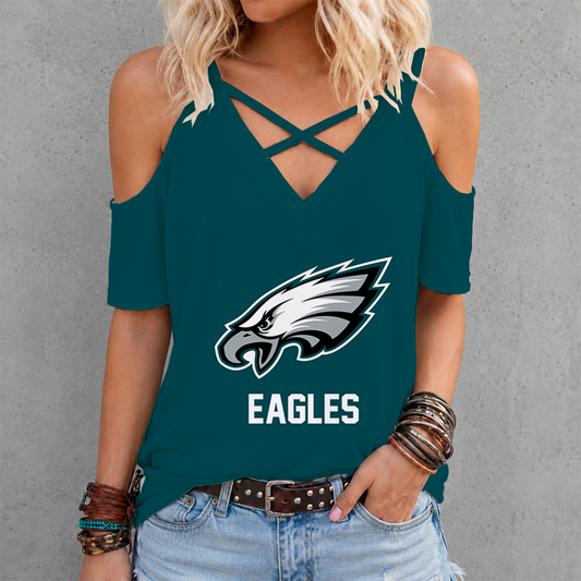 [SPECIAL OFFER] NEW CUSTOMIZED NFL02 PPE PHILADELPHIA EAGLES CRISS CROSS V-NECK TOP