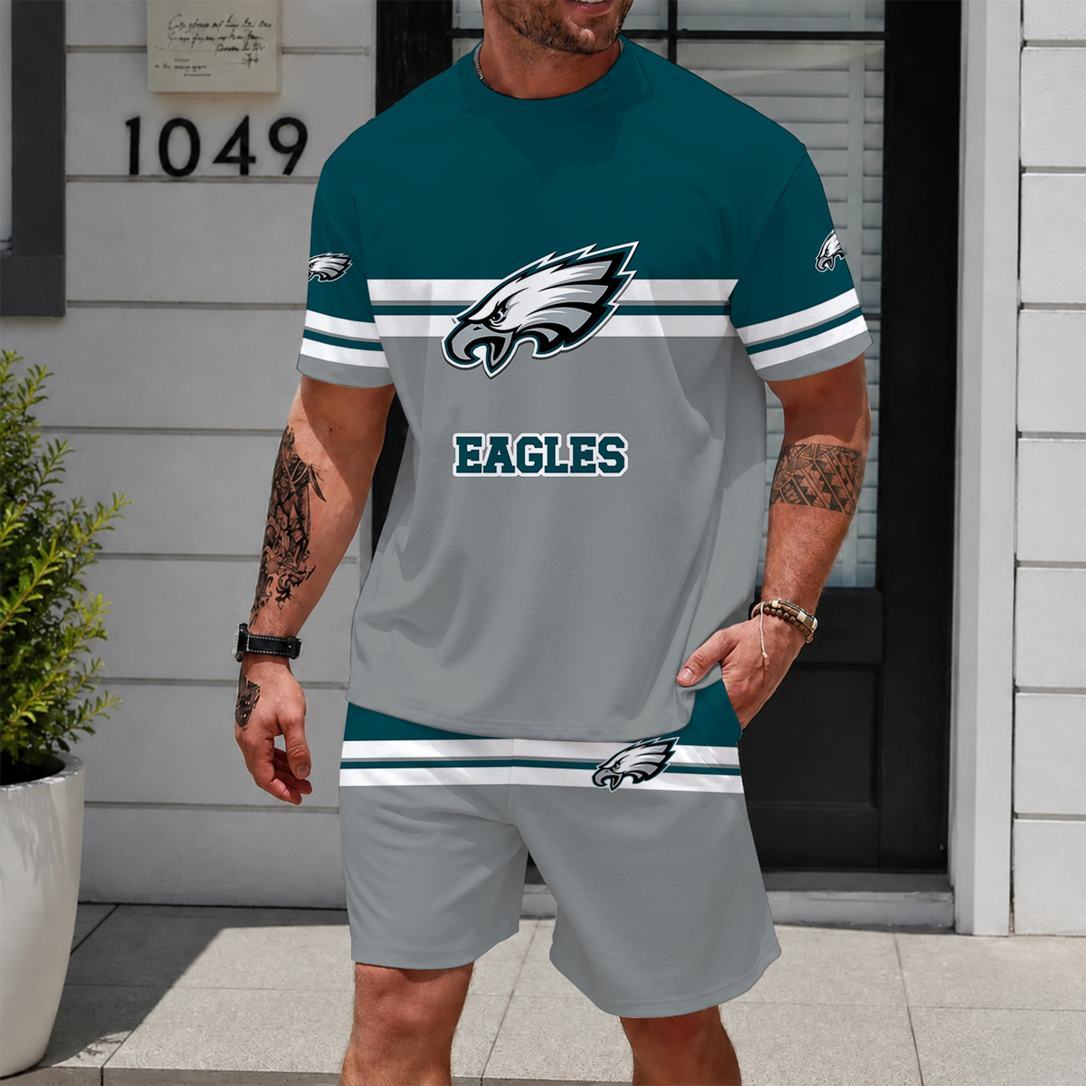 [SPECIAL OFFER] NEWCUSTOMIZED NFL02 PPE PHILADELPHIA EAGLES UNISEX T-SHIRT & SHORTS SET