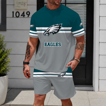 [SPECIAL OFFER] NEWCUSTOMIZED NFL02 PPE PHILADELPHIA EAGLES UNISEX T-SHIRT & SHORTS SET