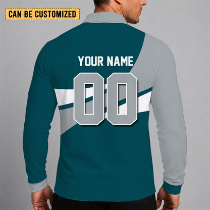 [SPECIAL OFFER] NEW CUSTOMIZED NFL02 PPE PHILADELPHIA EAGLES LONG SLEEVE POLO SHIRT