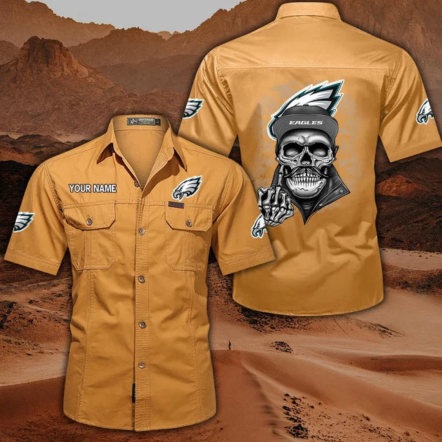 [SPECIAL OFFER] NEW CUSTOMIZED NFL02 PPE PHILADELPHIA EAGLES MUTICOLOR MEN'S CARGO SHIRT
