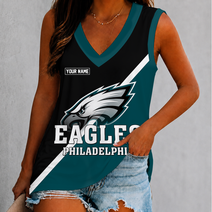 [SPECIAL OFFER] NEW CUSTOMIZED NFL02 PPE PHILADELPHIA EAGLES WOMEN'S V-NECK TANK TOP