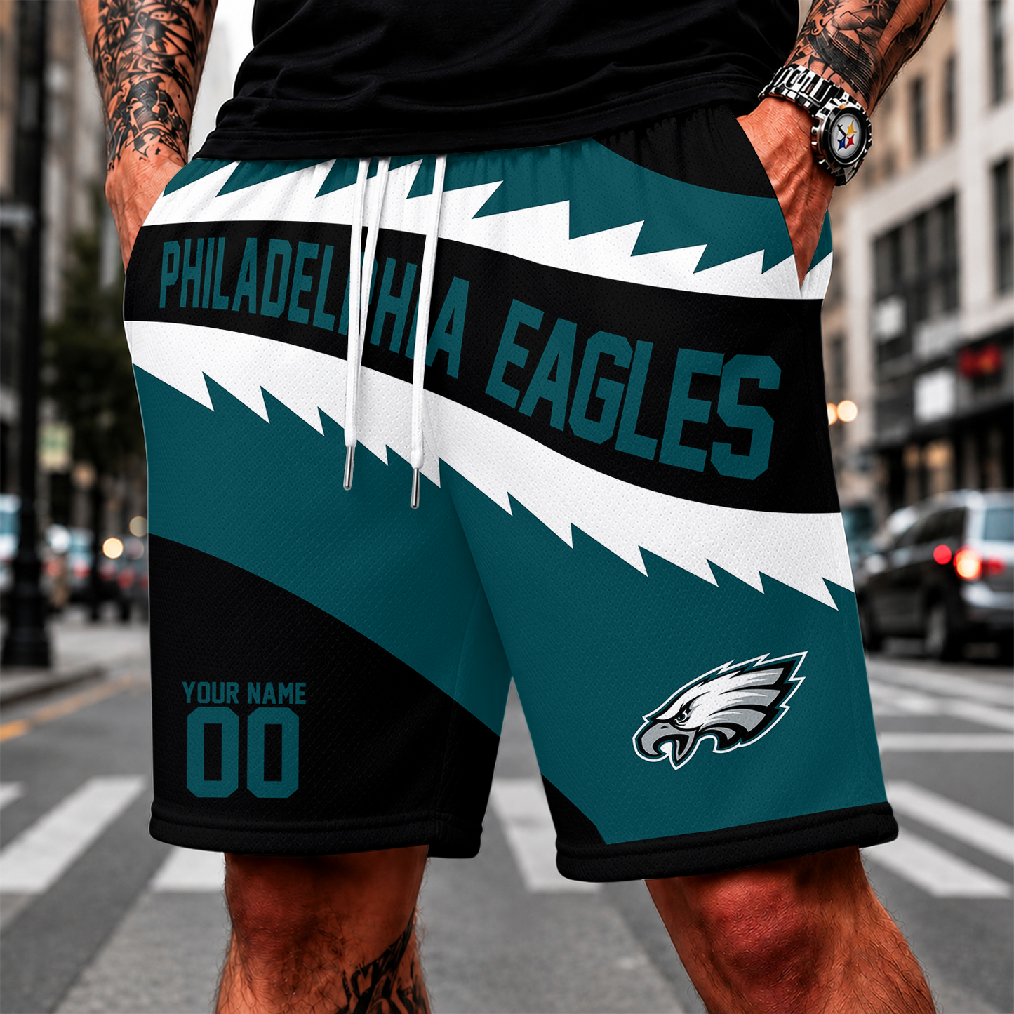 [SPECIAL OFFER] NEW CUSTOMIZED NFL02 PPE PHILADELPHIA EAGLES O-RING SHORT PANTS
