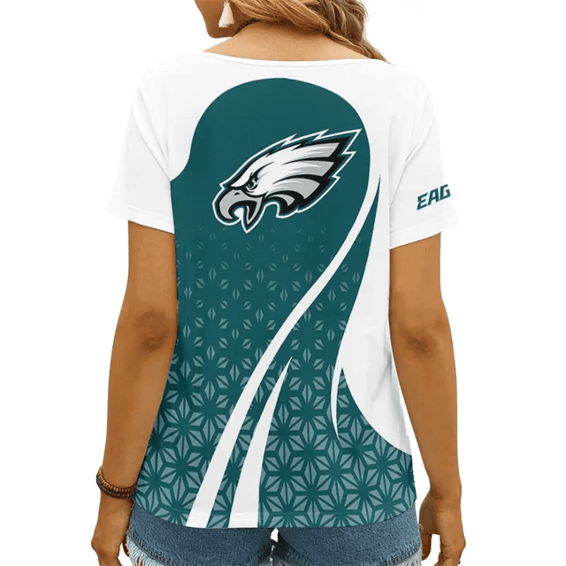 [SPECIAL OFFER] NEW CUSTOMIZED NFL02 PPE PHILADELPHIA EAGLES V-NECK FEMALE SHIRT
