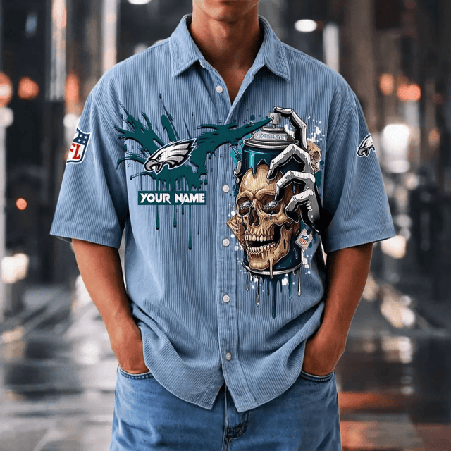 [SPECIAL OFFER] NEW CUSTOMIZED NFL02 PPE PHILADELPHIA EAGLES SEERSUCKER BUTTON SHIRT