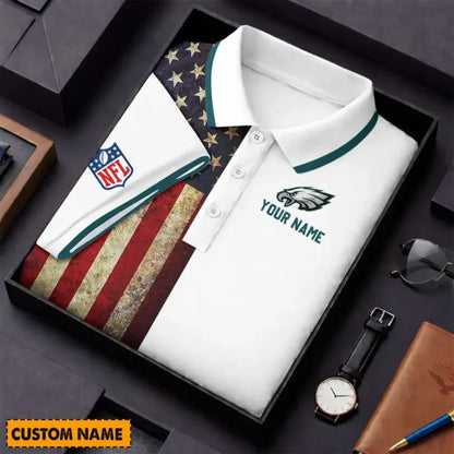 [SPECIAL OFFER] NEW CUSTOMIZED NFL02 PPE PHILADELPHIA EAGLES US FLAG POLO SHIRT