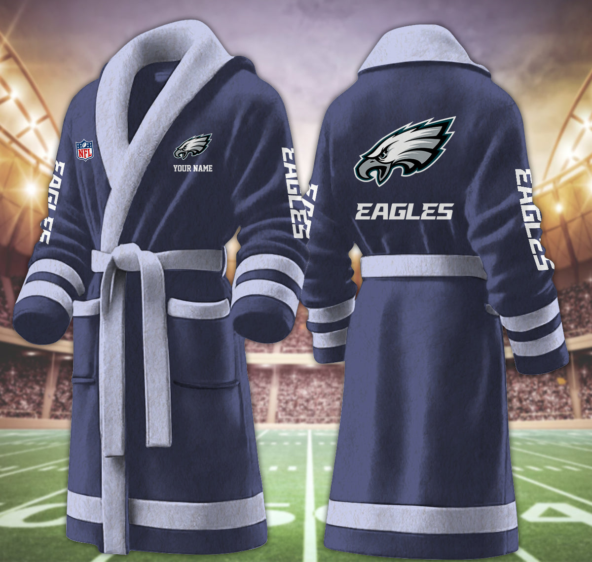 [SPECIAL OFFER] NEW CUSTOMIZED NFL02 PPE PHILADELPHIA EAGLES MULTICOLOR FLEECE BATHROBE