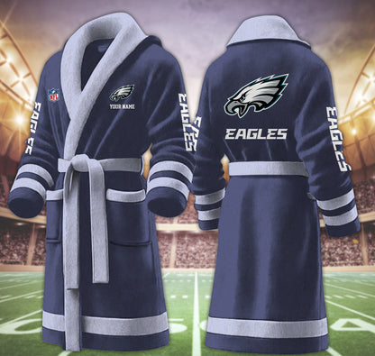 [SPECIAL OFFER] NEW CUSTOMIZED NFL02 PPE PHILADELPHIA EAGLES MULTICOLOR FLEECE BATHROBE