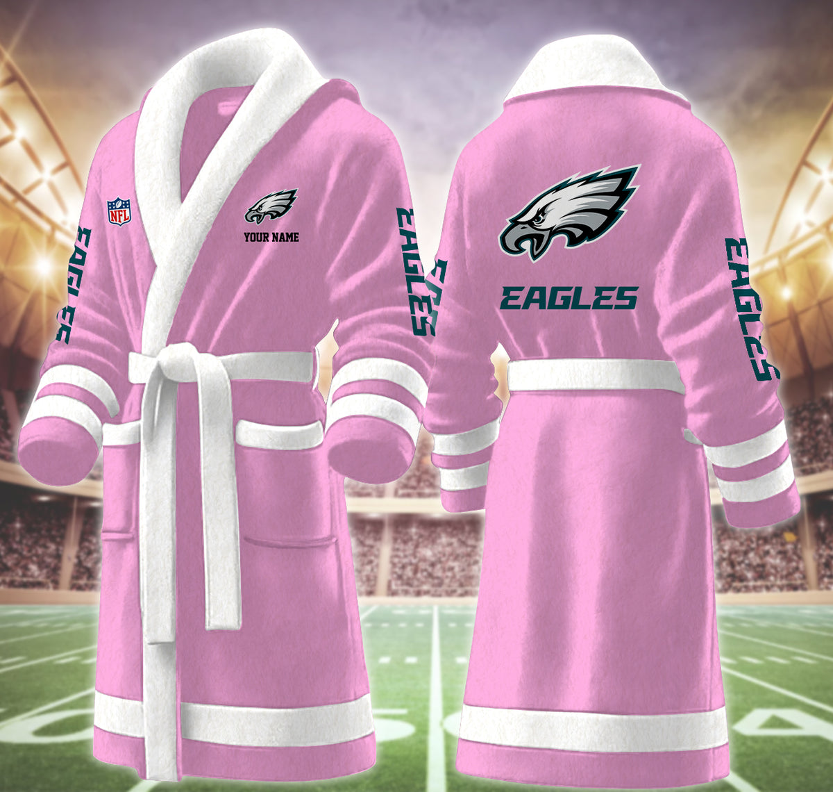 [SPECIAL OFFER] NEW CUSTOMIZED NFL02 PPE PHILADELPHIA EAGLES MULTICOLOR FLEECE BATHROBE