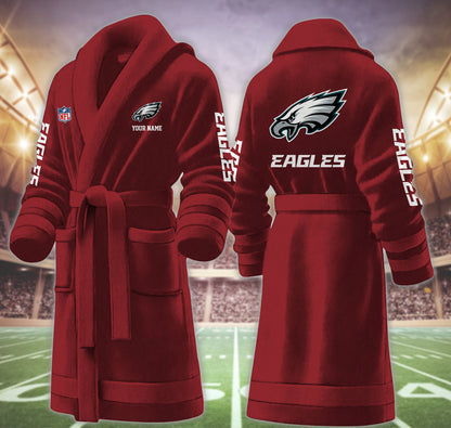 [SPECIAL OFFER] NEW CUSTOMIZED NFL02 PPE PHILADELPHIA EAGLES MULTICOLOR FLEECE BATHROBE
