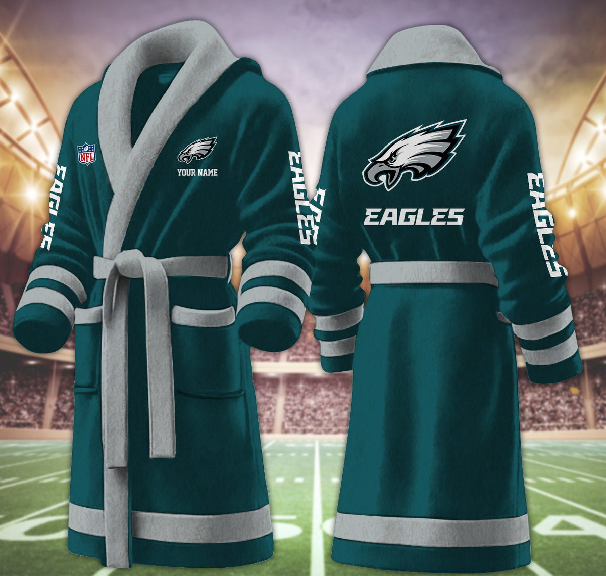 [SPECIAL OFFER] NEW CUSTOMIZED NFL02 PPE PHILADELPHIA EAGLES MULTICOLOR FLEECE BATHROBE