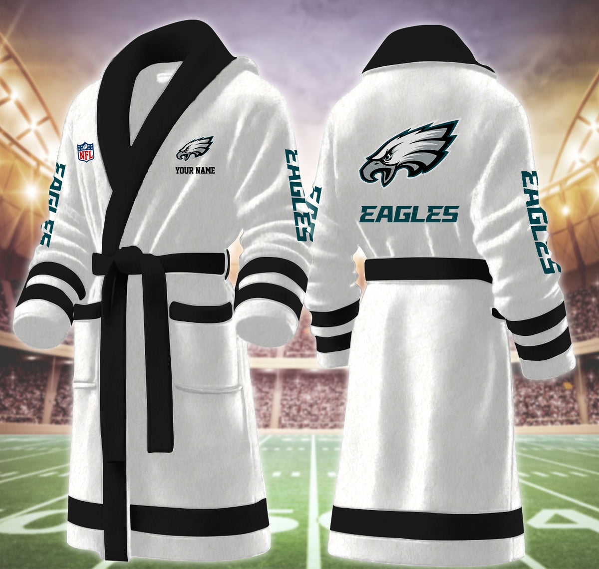 [SPECIAL OFFER] NEW CUSTOMIZED NFL02 PPE PHILADELPHIA EAGLES MULTICOLOR FLEECE BATHROBE