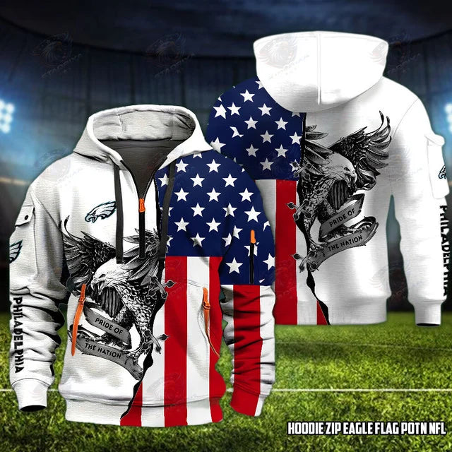 [SPECIAL OFFER] NEW CUSTOMIZED NFL02 PPE PHILADELPHIA EAGLES QUARTER ZIP HOODIE
