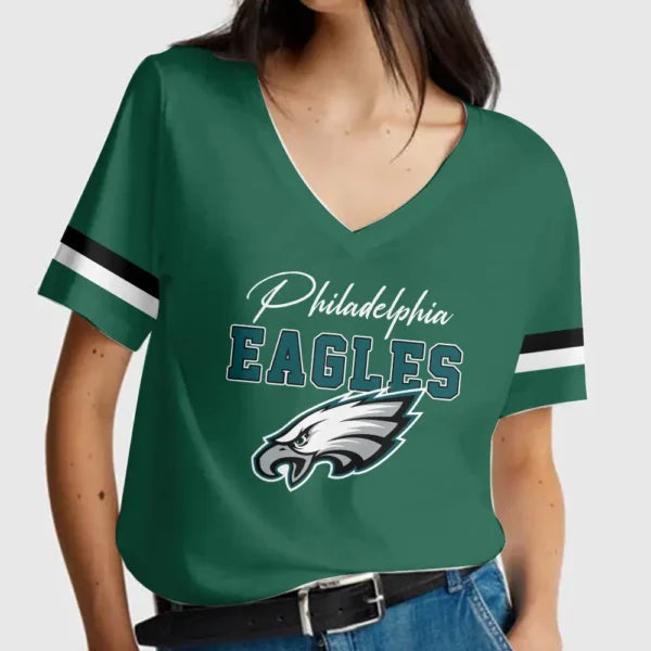 [SPECIAL OFFER] NEW CUSTOMIZED NFL02 PPE PHILADELPHIA EAGLES V-NECK FEMALE SHIRT