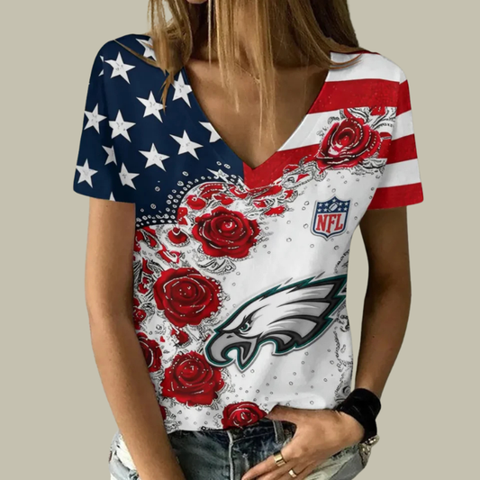 [SPECIAL OFFER] NEW CUSTOMIZED NFL02 PPE PHILADELPHIA EAGLES V-NECK FEMALE SHIRT