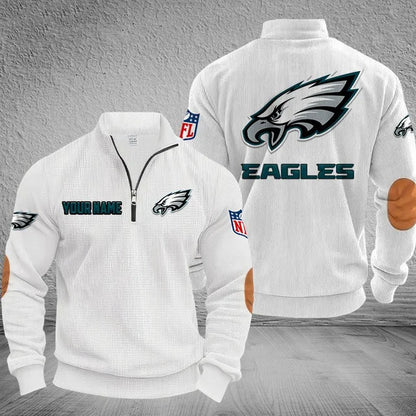 [SPECIAL OFFER] NEW CUSTOMIZED NFL02 PPE PHILADELPHIA EAGLES MULTICOLOR STRIPED QUATER ZIP SWEATSHIRT