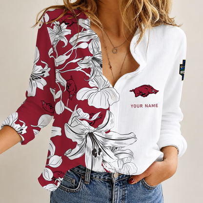 [FAN FAVORITE] NEW CUSTOMIZED NCAA CWS03 AKR ARKANSAS RAZORBACKS WOMEN CASUAL SHIRT