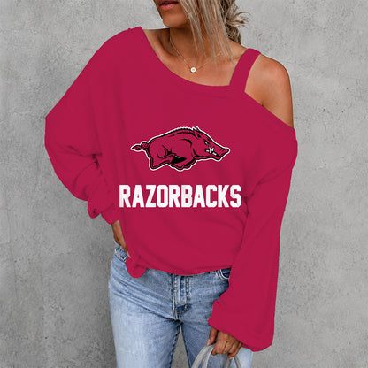 [FAN FAVORITE] NEW CUSTOMIZED NCAA CWS03 AKR ARKANSAS RAZORBACKS WOMEN'S OFF-SHOULDER LONG SLEEVE SHIRT