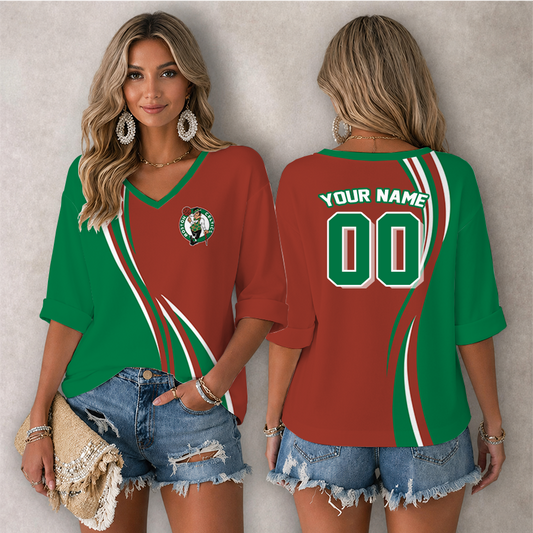 [HOT DEAL] NEW CUSTOMIZED NBA03 BCE BOSTON CELTICS WOMEN'S HEART V-NECK LONG SLEEVE SHIRT