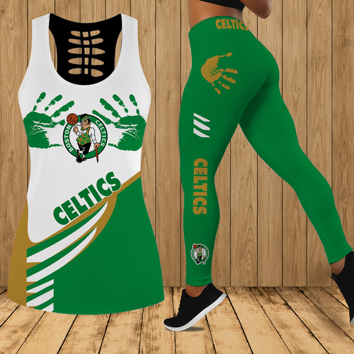 [HOT DEAL] NEW CUSTOMIZED NBA03 BCE BOSTON CELTICS HOLLOW TANK TOP & LEGGINGS SET