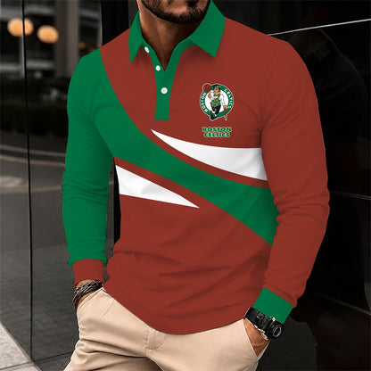 [HOT DEAL] NEW CUSTOMIZED NBA03 BCE BOSTON CELTICS MEN LONG SLEEVE POLO