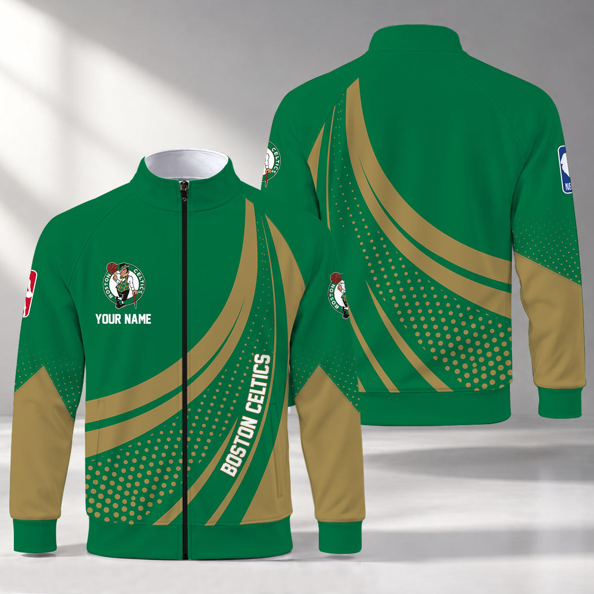 [HOT DEAL] NEW CUSTOMIZED NBA03 BCE BOSTON CELTICS STAND COLLAR JACKET