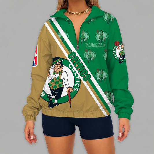 [HOT DEAL] NEW CUSTOMIZED NBA03 BCE BOSTON CELTICS V-NECK ZIPPER SWEATSHIRT JACKET