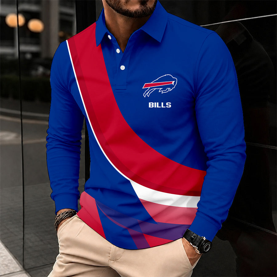 [SPECIAL OFFER] NEW CUSTOMIZED NFL03 BFB BUFFALO BILLS LONG SLEEVE POLO SHIRT