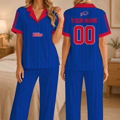 [SPECIAL OFFER] NEW CUSTOMIZED NFL03 BFB BUFFALO BILLS SHORT SLEEVE & LONG PANTS PAJAMAS SET