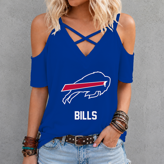 [SPECIAL OFFER] NEW CUSTOMIZED NFL03 BFB BUFFALO BILLS CRISS CROSS V-NECK TOP