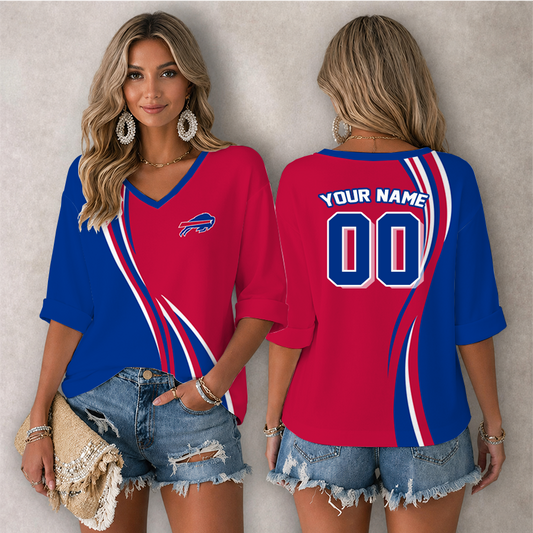 [SPECIAL OFFER] NEW CUSTOMIZED NFL03 BFB BUFFALO BILLS WOMEN'S HEART V-NECK LONG SLEEVE SHIRT